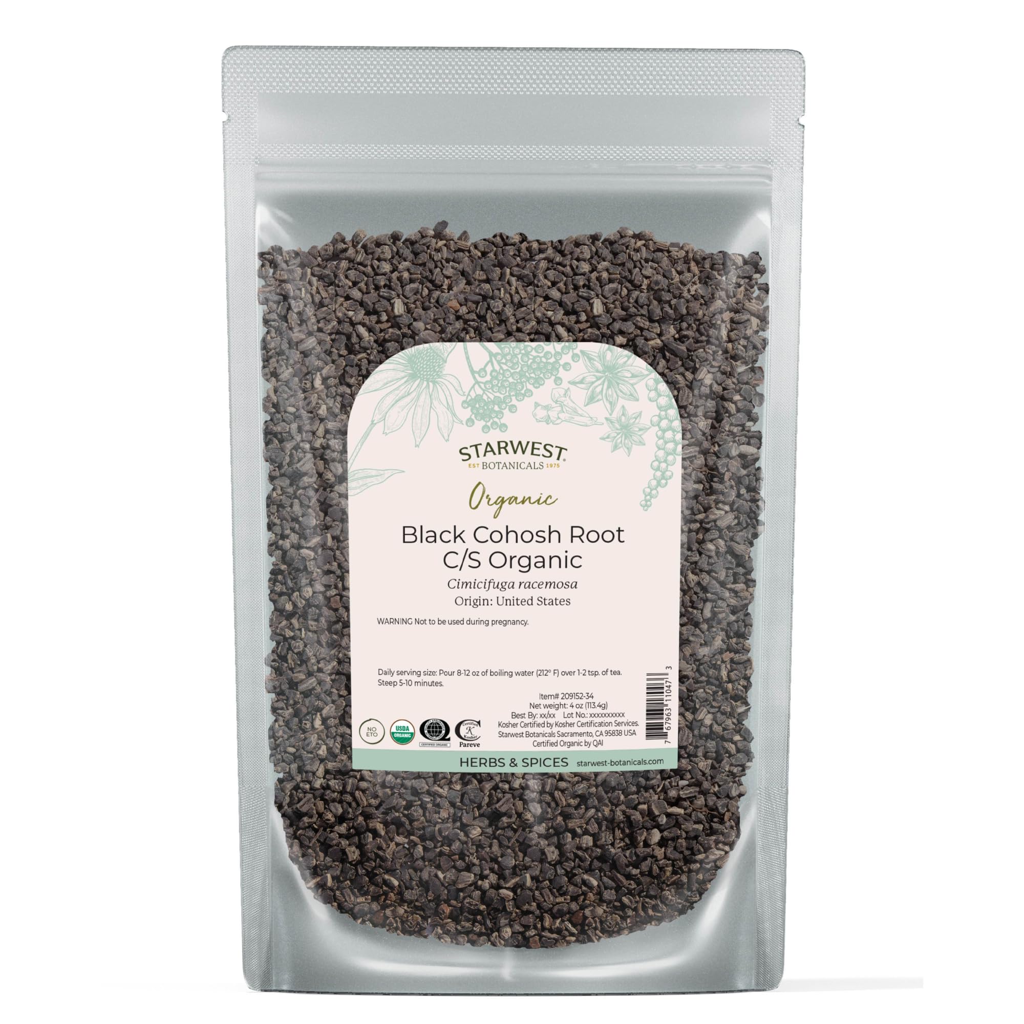 Starwest Botanicals cohosh negro, raíz seca lista para infusión aromática