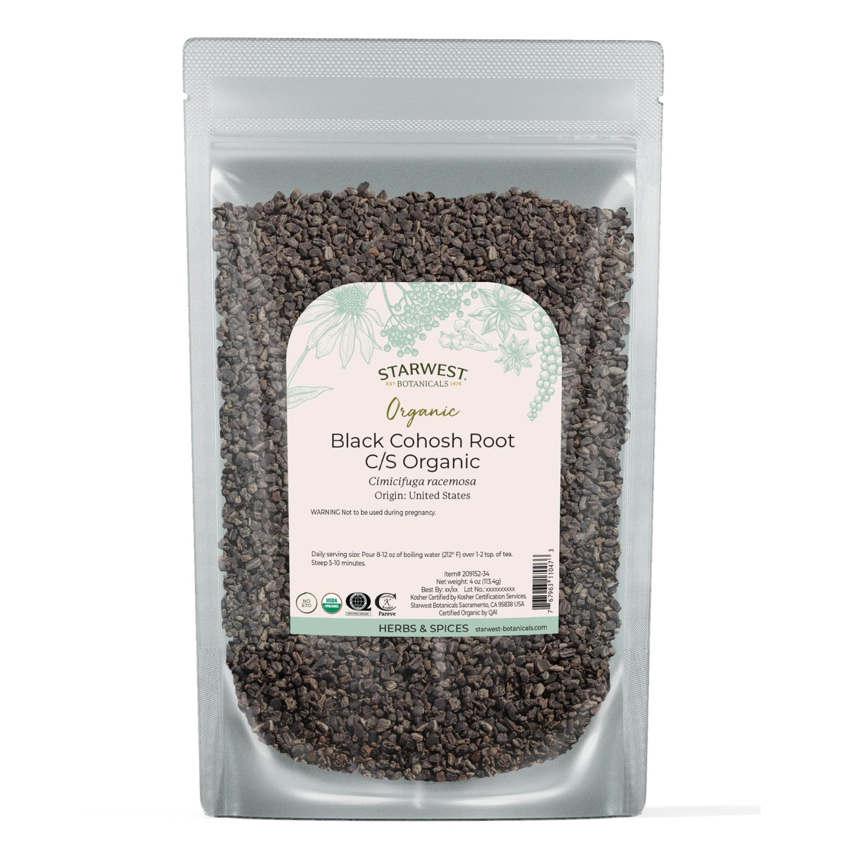 Starwest Botanicals cohosh negro, raíz seca lista para infusión aromática