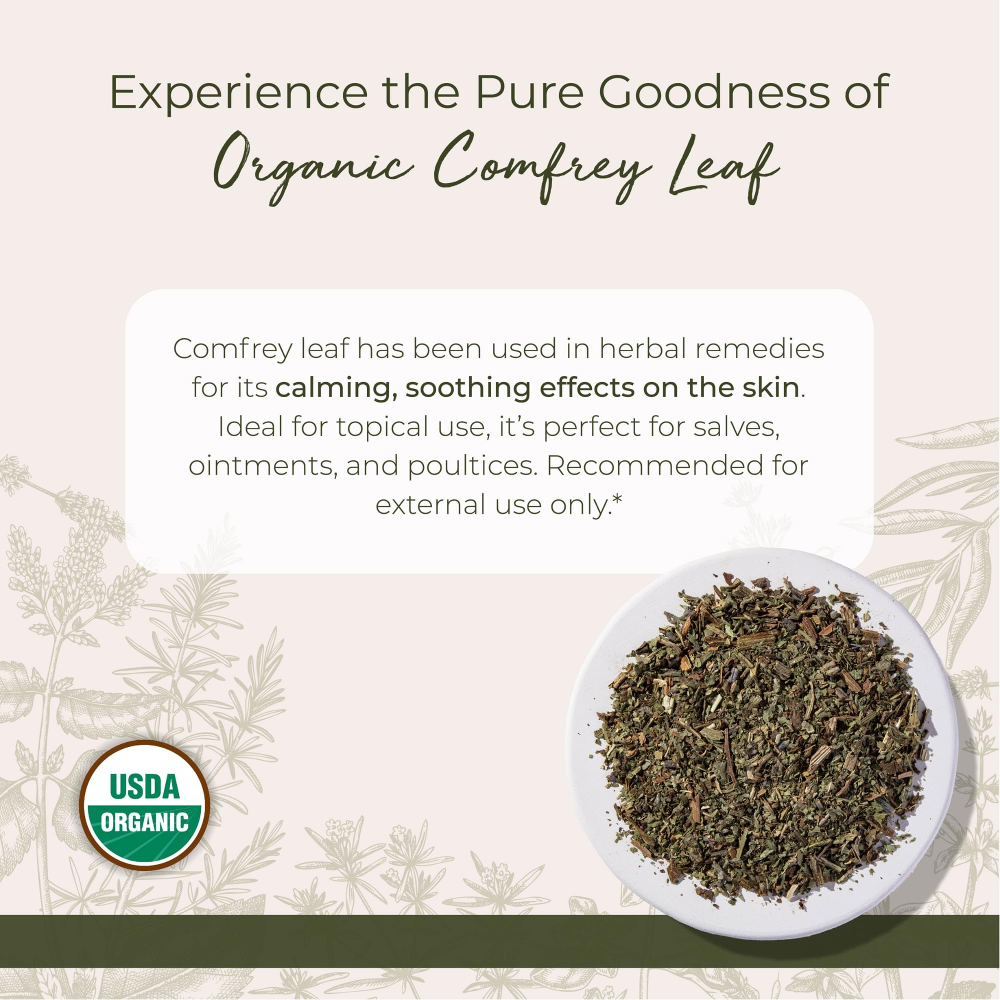 Starwest Botanicals Comfrey, infusión suave para baños caseros.