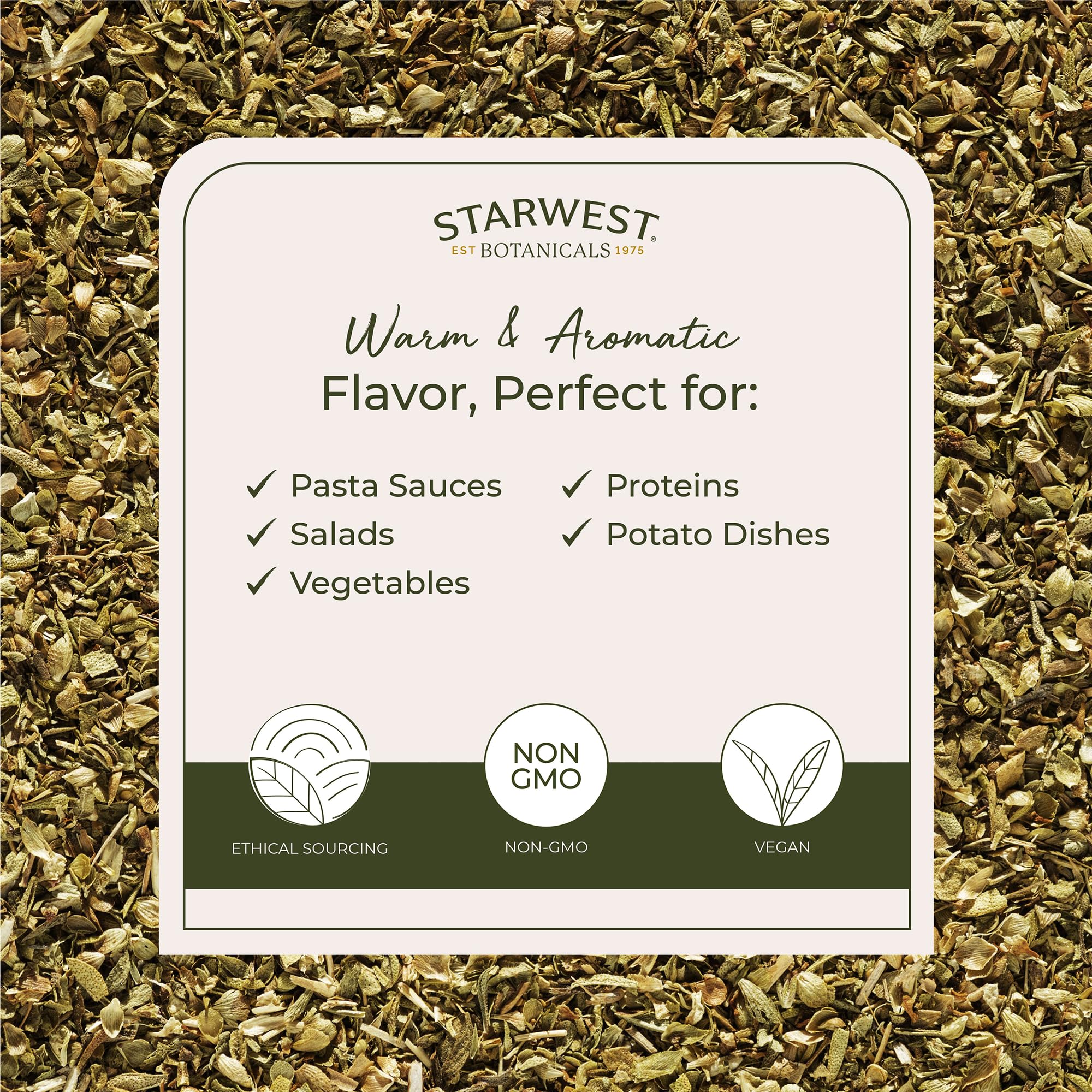 Starwest Botanicals oregano certificado orgánico USDA para cocina segura.