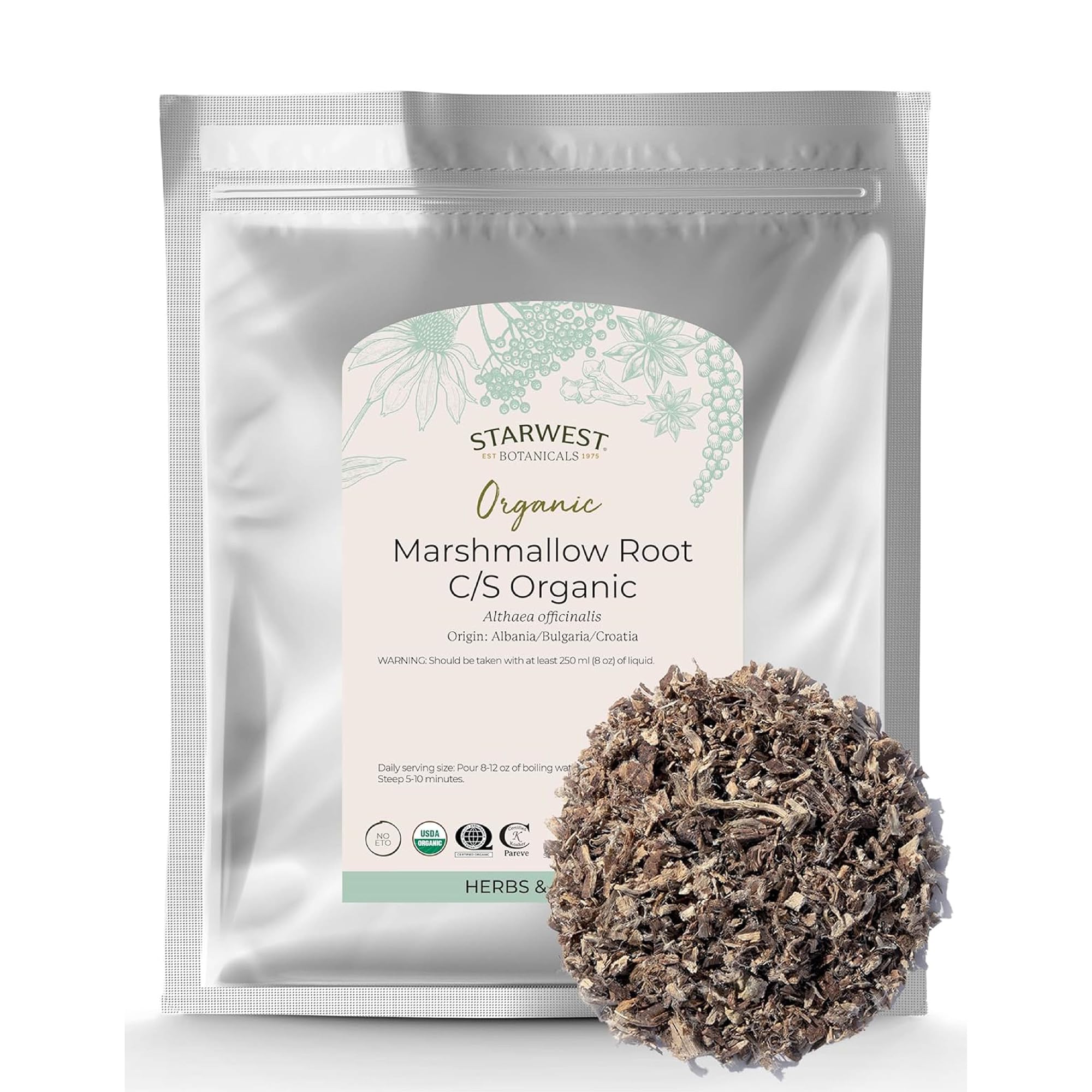 Starwest Botanicals raíz malvavisco seca para té, sabor suave.