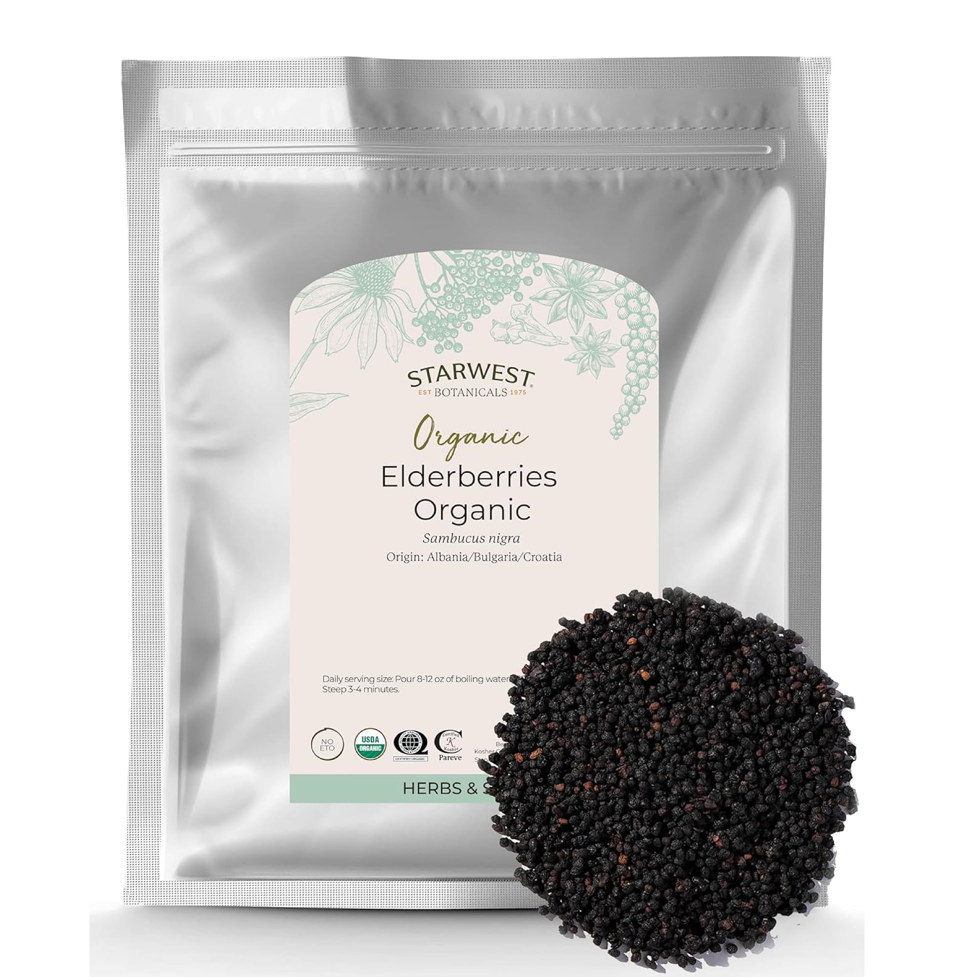 Starwest Botanicals sauco orgánico seco para infusiones aromáticas y bebidas