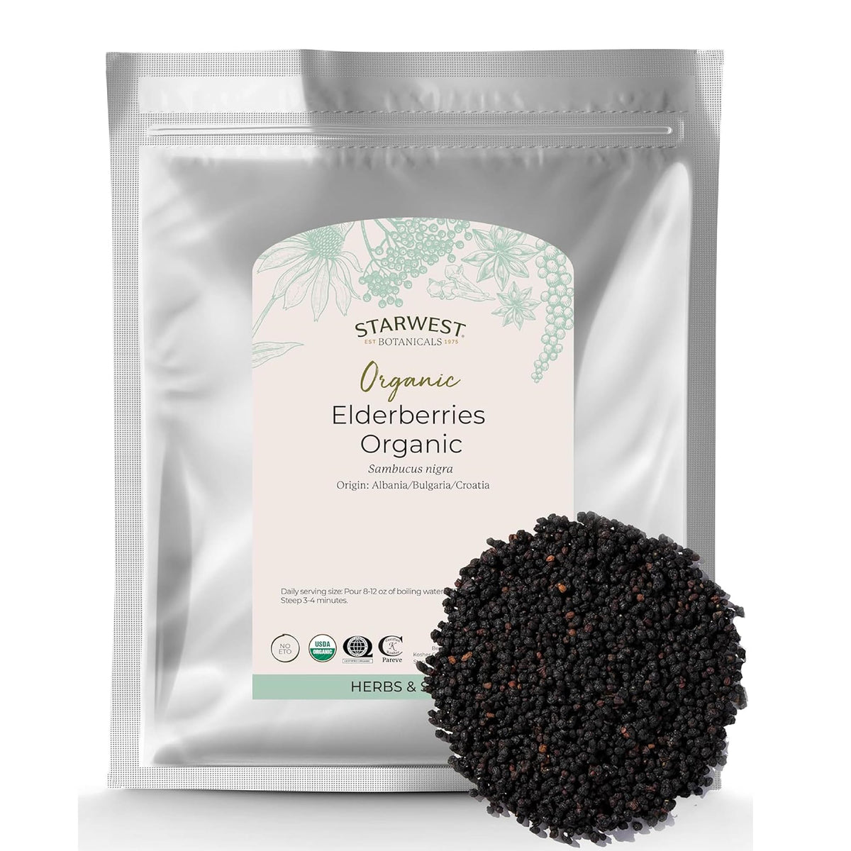 Starwest Botanicals sauco orgánico seco para infusiones aromáticas y bebidas