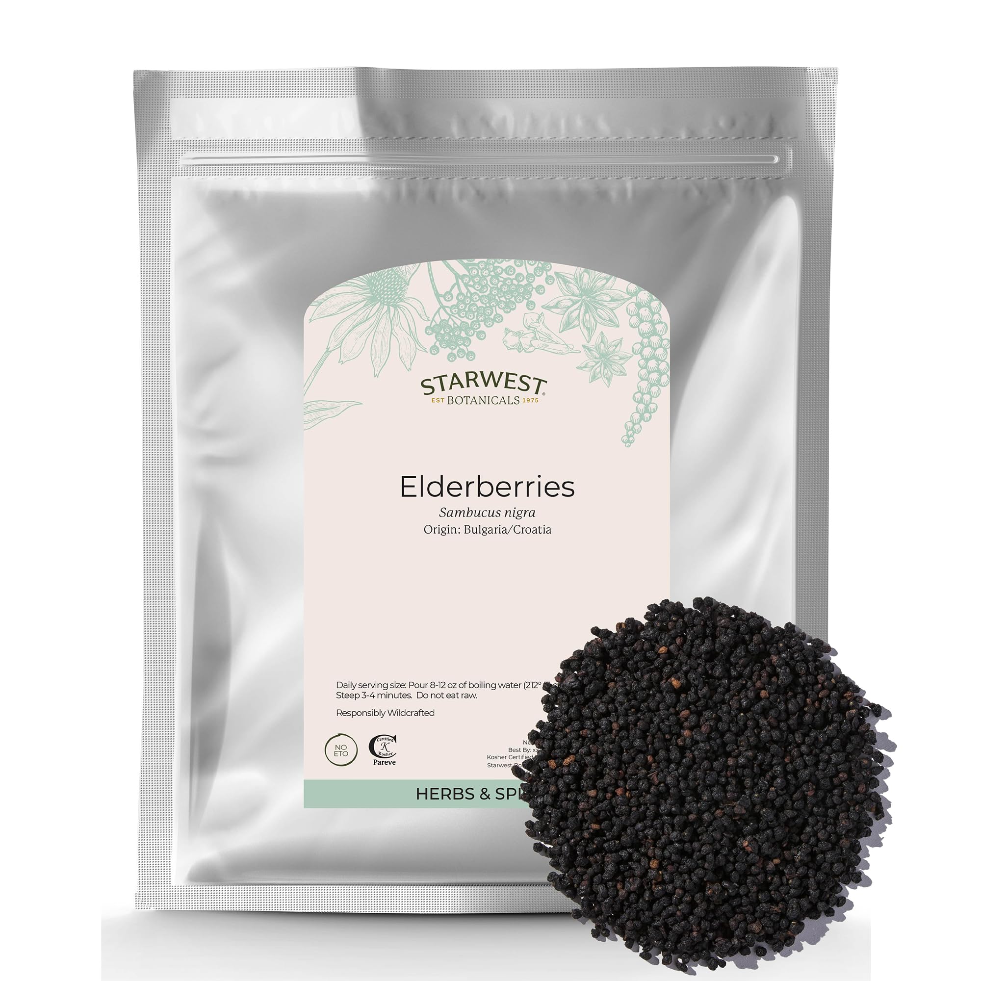 Starwest Botanicals sauco seco 1lb, listo para té y usos dulces