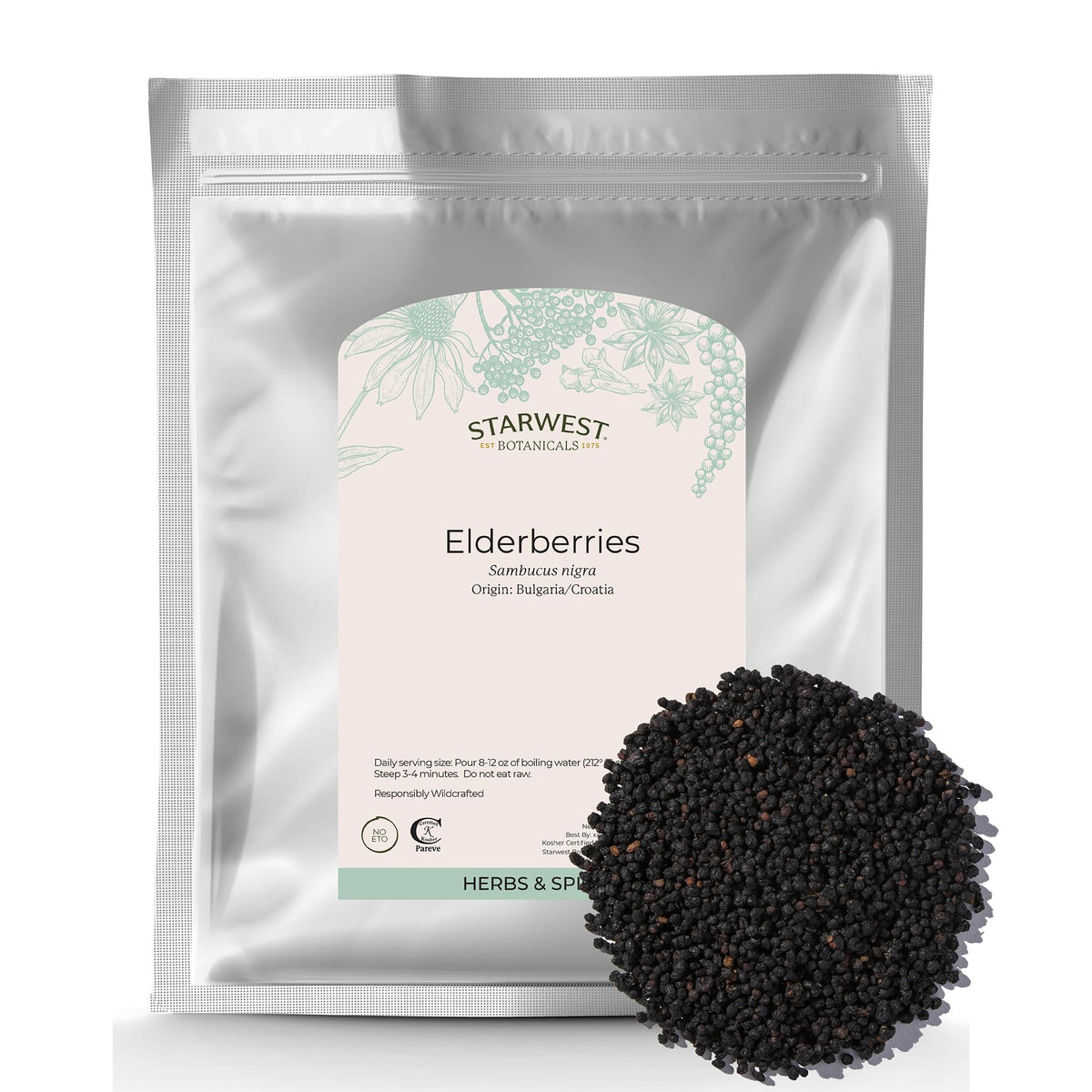 Starwest Botanicals sauco seco 1lb, listo para té y usos dulces