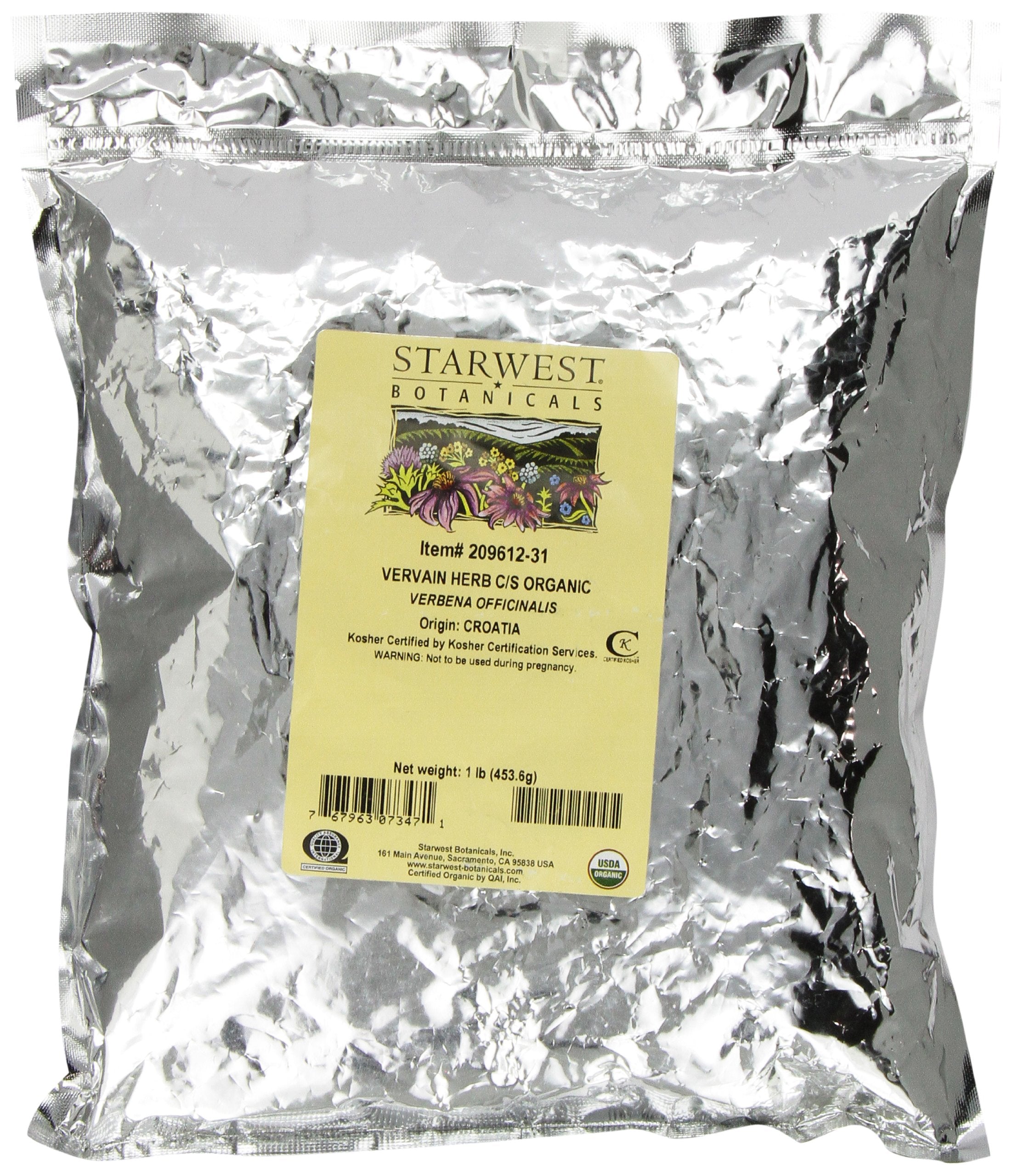 Starwest Botanicals Verbena, hojas cortadas, ideal para infusiones aromáticas.