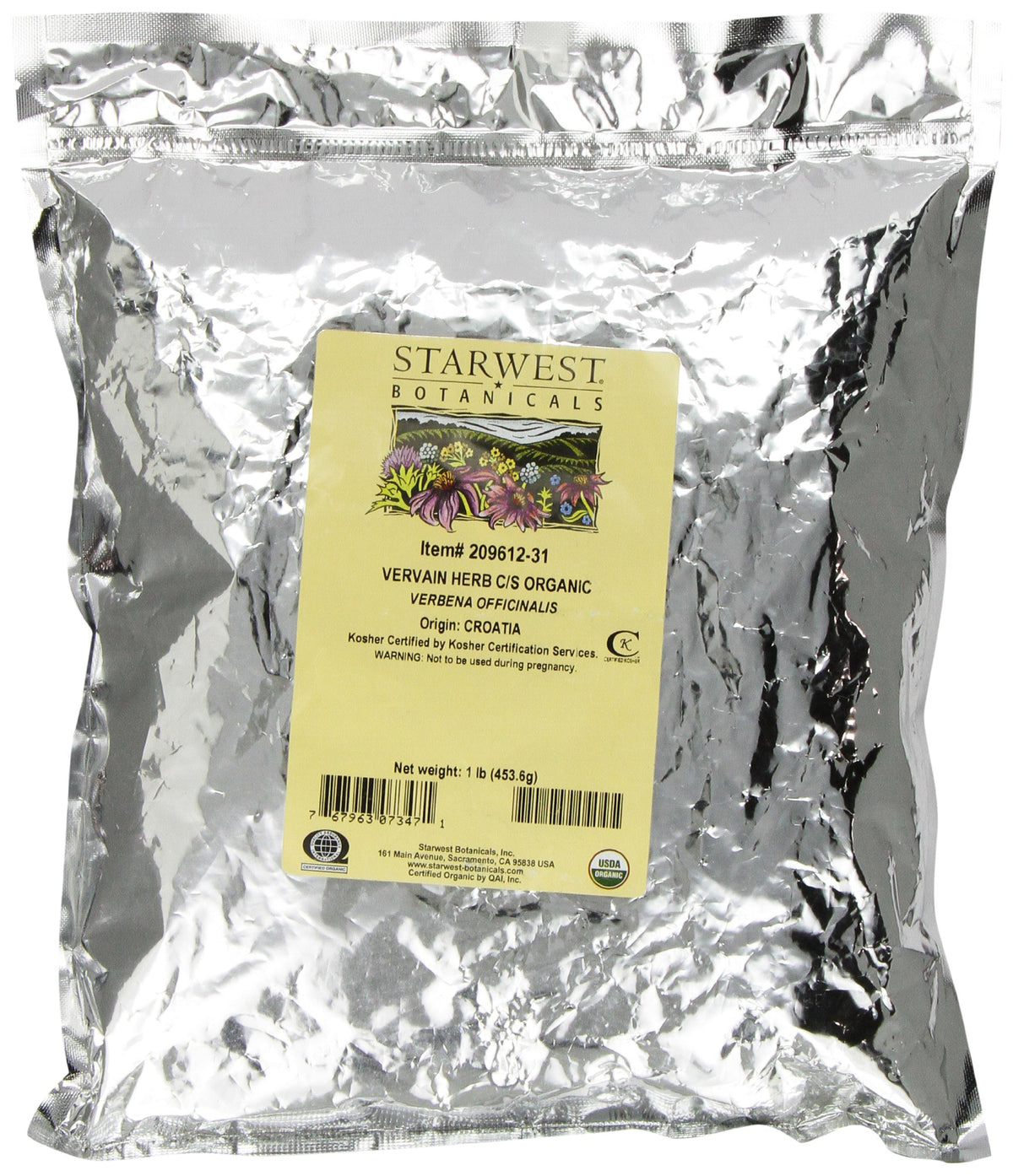 Starwest Botanicals Verbena, hojas cortadas, ideal para infusiones aromáticas.
