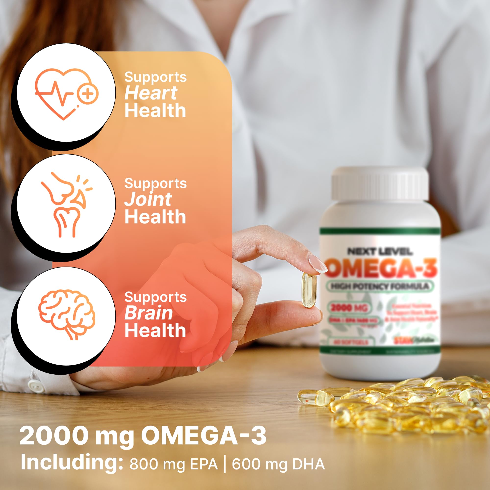 STAW Nutrition Omega-3: etiqueta frontal que resalta pureza y dosis.