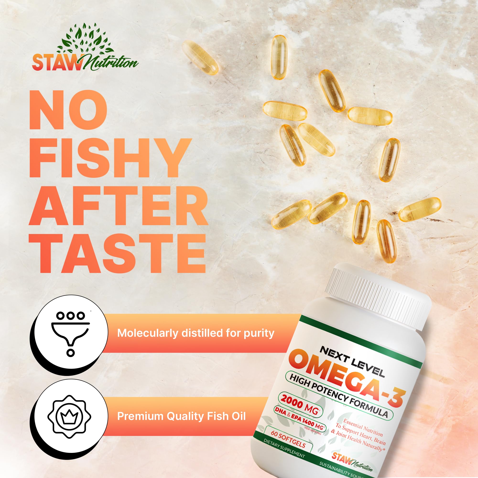 STAW Nutrition Omega-3: tapa de fácil apertura para uso diario.