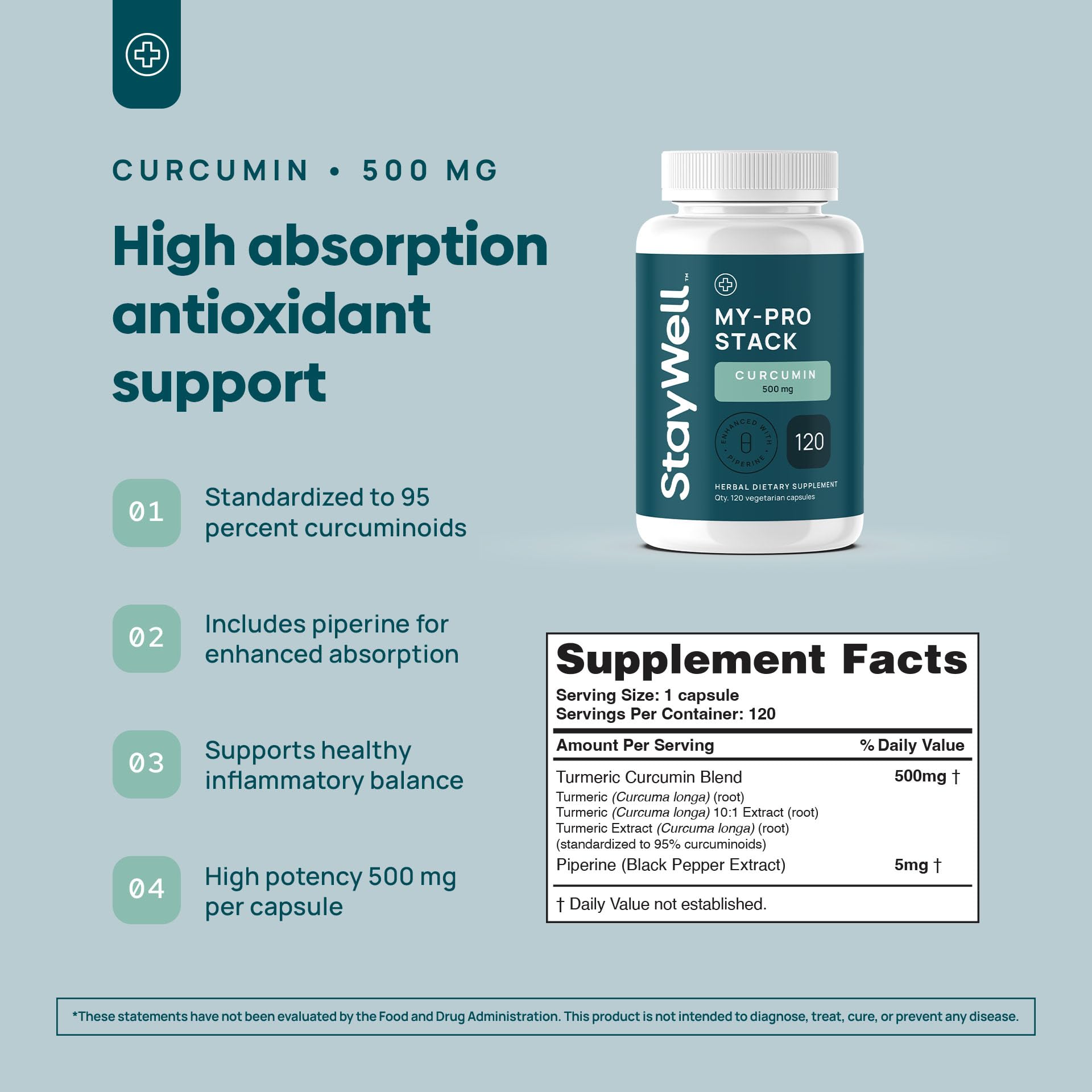 Stay-Well Naturals curcumina cápsulas: antioxidante diario potente