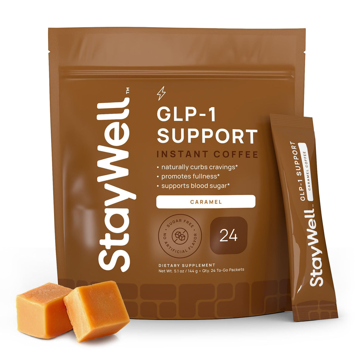 Stay-Well Naturals Slim Coffee GLP-1 en taza, apoyo al apetito y energía suave.