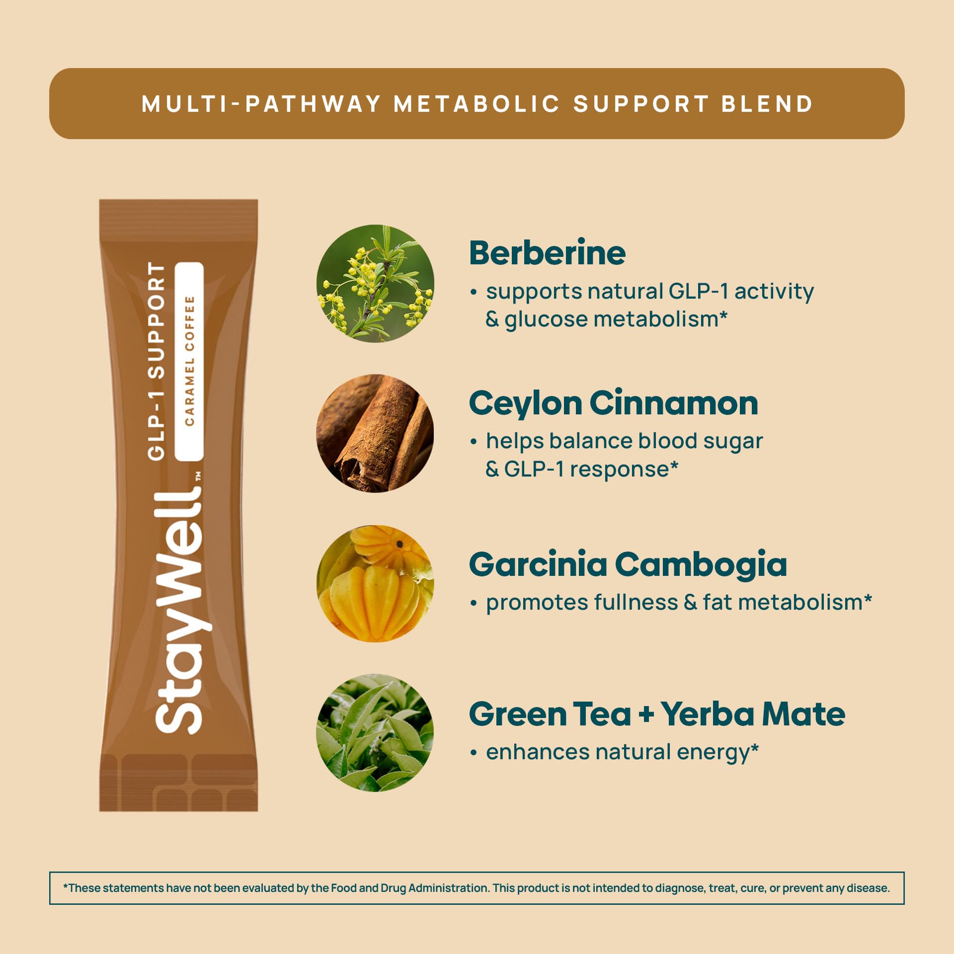 Stay-Well Naturals Yerba Mate, taza de café con GLP-1 para control de apetito.
