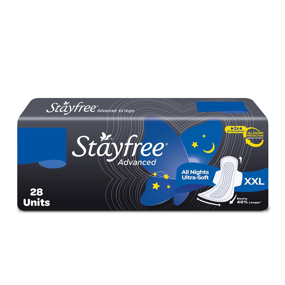 Stayfree Advanced XL noche completa con alas, protección continua para dormir sin preocupaciones.