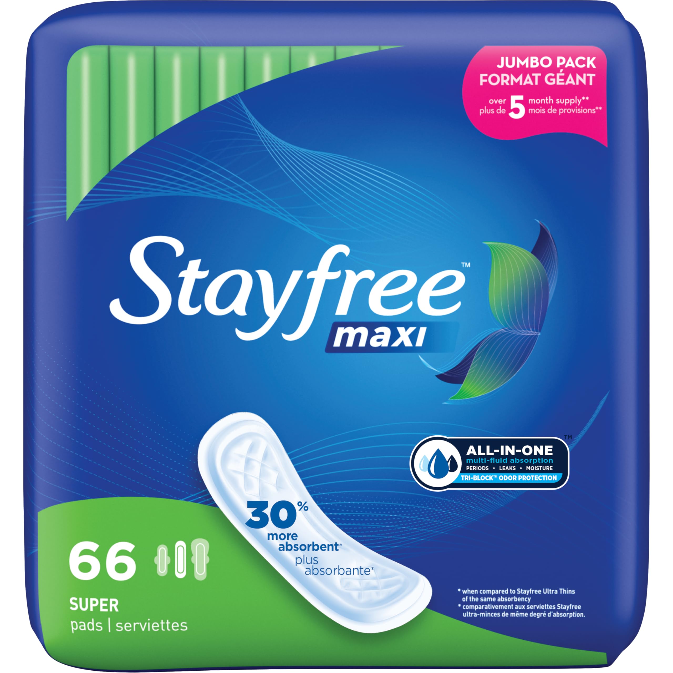 Stayfree Maxi Pads: tacto suave ofrece comodidad durante días largos.