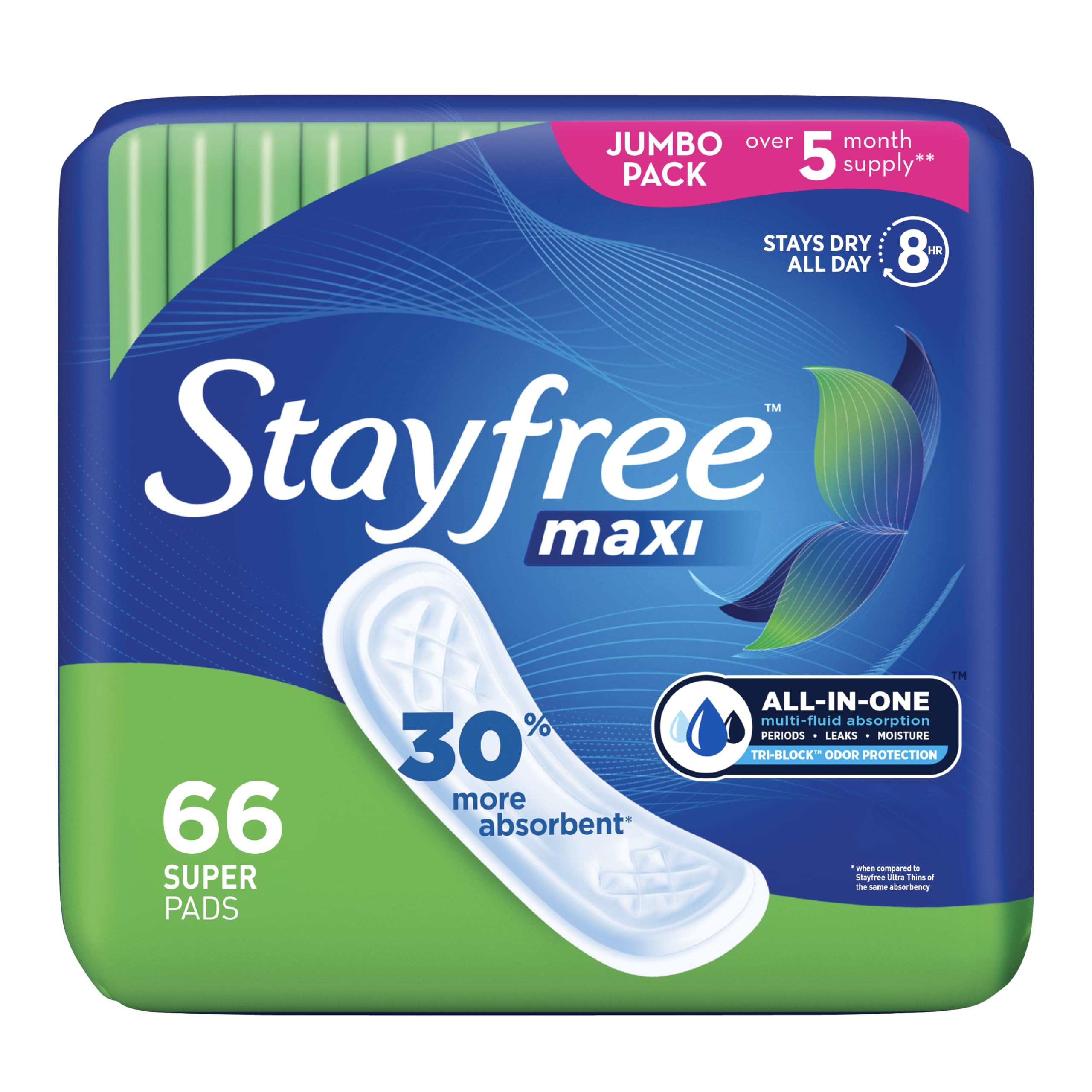 Stayfree Maxi Pads: empaque compacto para días activos y noches tranquilas.