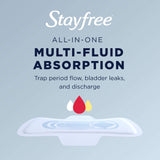 Núcleo antifugas Stayfree Maxi Regular protege frente a derrames moderados.