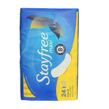 Stayfree Reg Maxi almohadilla 24 unidades, adhesivo lateral para fijación discreta.