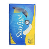 Stayfree Reg Maxi almohadilla 24 unidades, uso nocturno recomendado para protección constante.