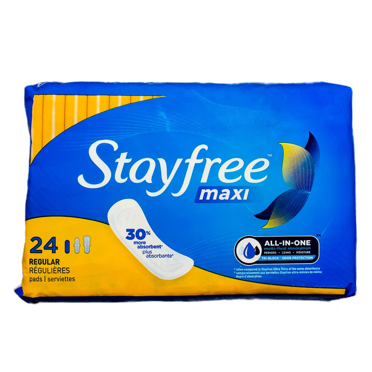 Stayfree Reg Maxi almohadilla en caja, protección diaria para flujo moderado.