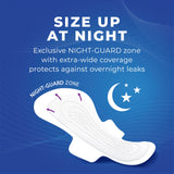 Stayfree zona de protección nocturna amplia aporta cobertura frontal, trasera y lateral