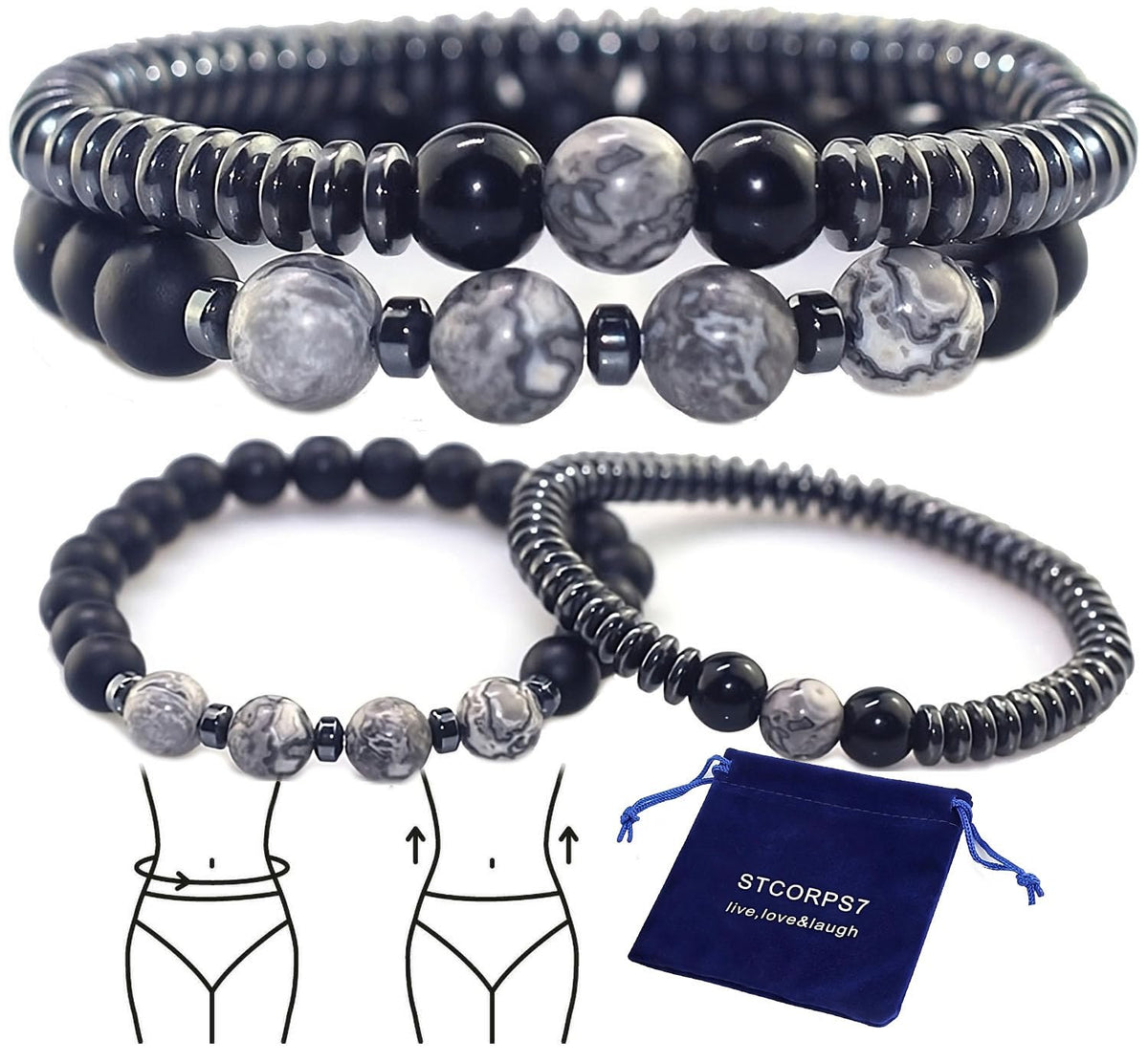 Pulsera STCORPS7 con hematita y imanes para un diseño elegante y equilibrado.