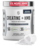 SteelFit Creatine HMB en polvo en bote, apoyo a la función muscular.