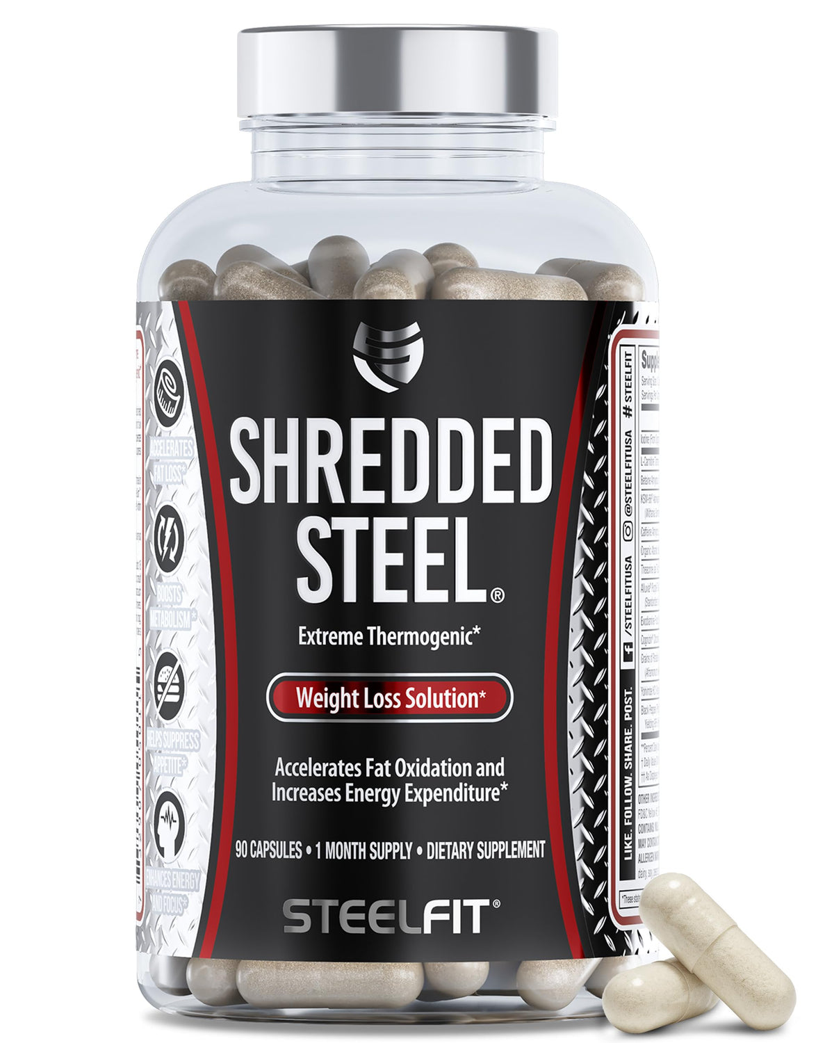SteelFit Shredded Steel: botella con cápsulas para energía sostenida y foco
