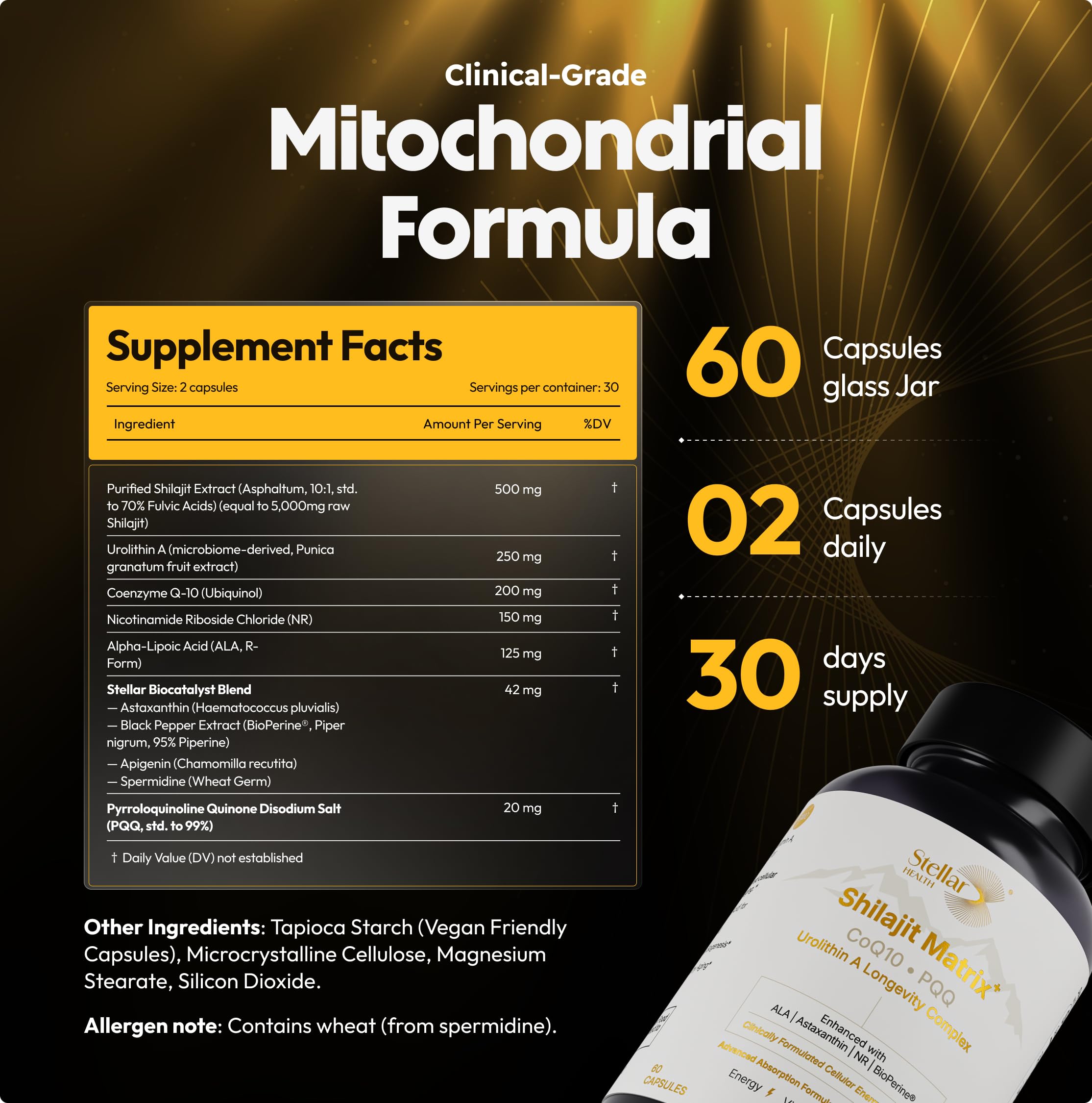 Stellar Health PQQ 20 mg: estimula biogénesis mitocondrial