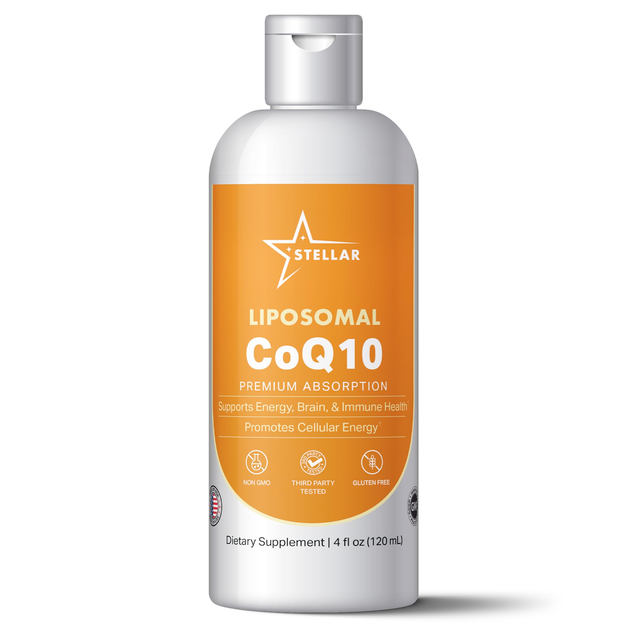 Stellar CoQ10 liposomado en envase, mayor absorción para energía diaria.