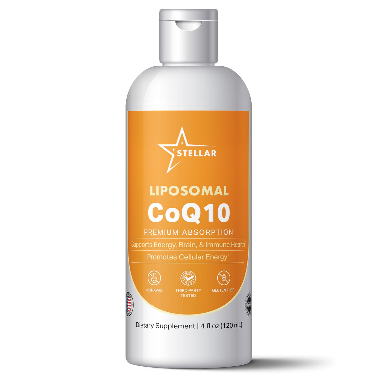Stellar CoQ10 liposomado en envase, mayor absorción para energía diaria.