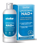 Stellar Liposomal NAD+ líquido en frasco, mejora la absorción para uso diario.