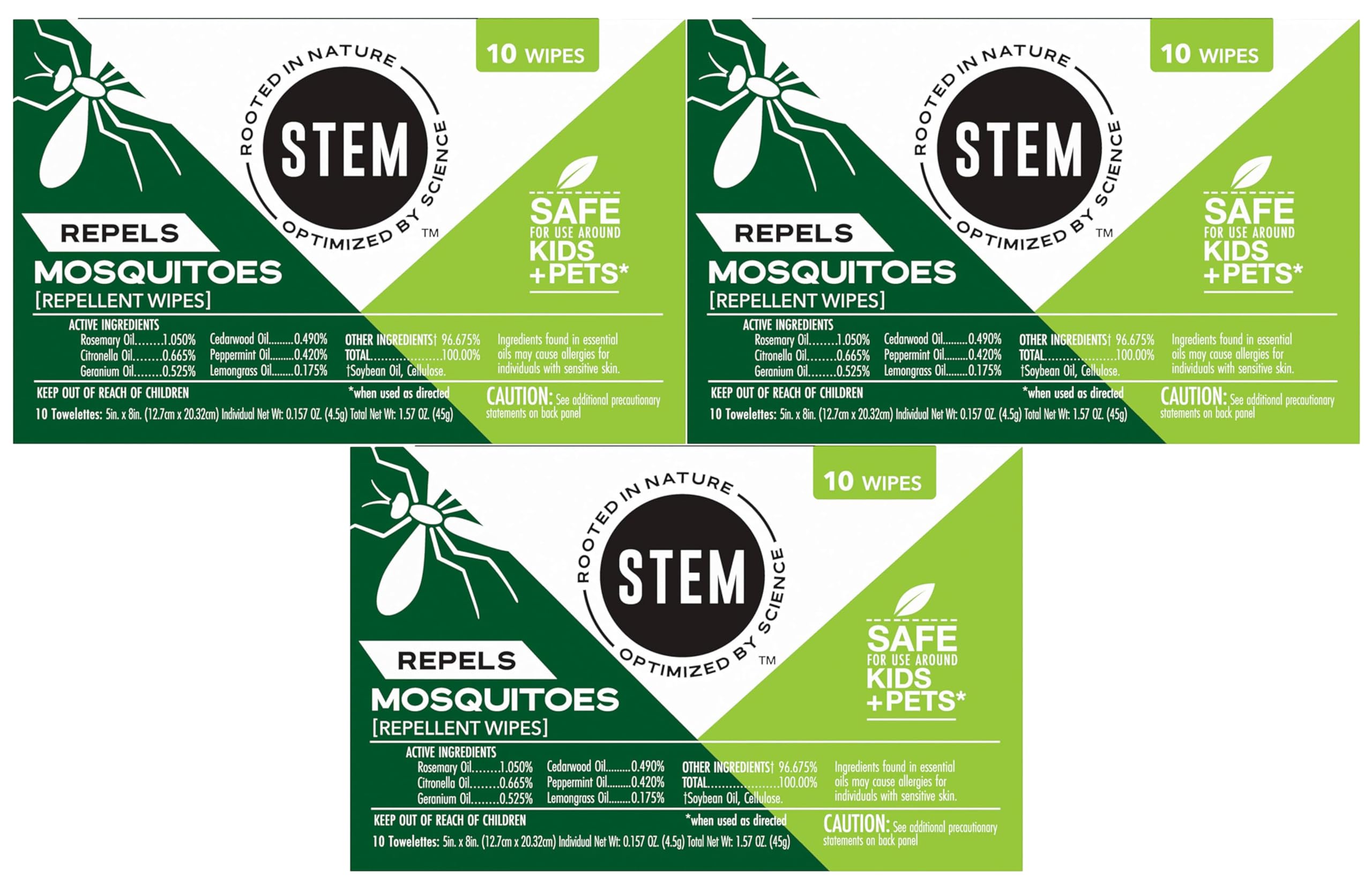 STEM Repels Mosquitos, paquete triple de toallitas para viaje y uso al aire libre
