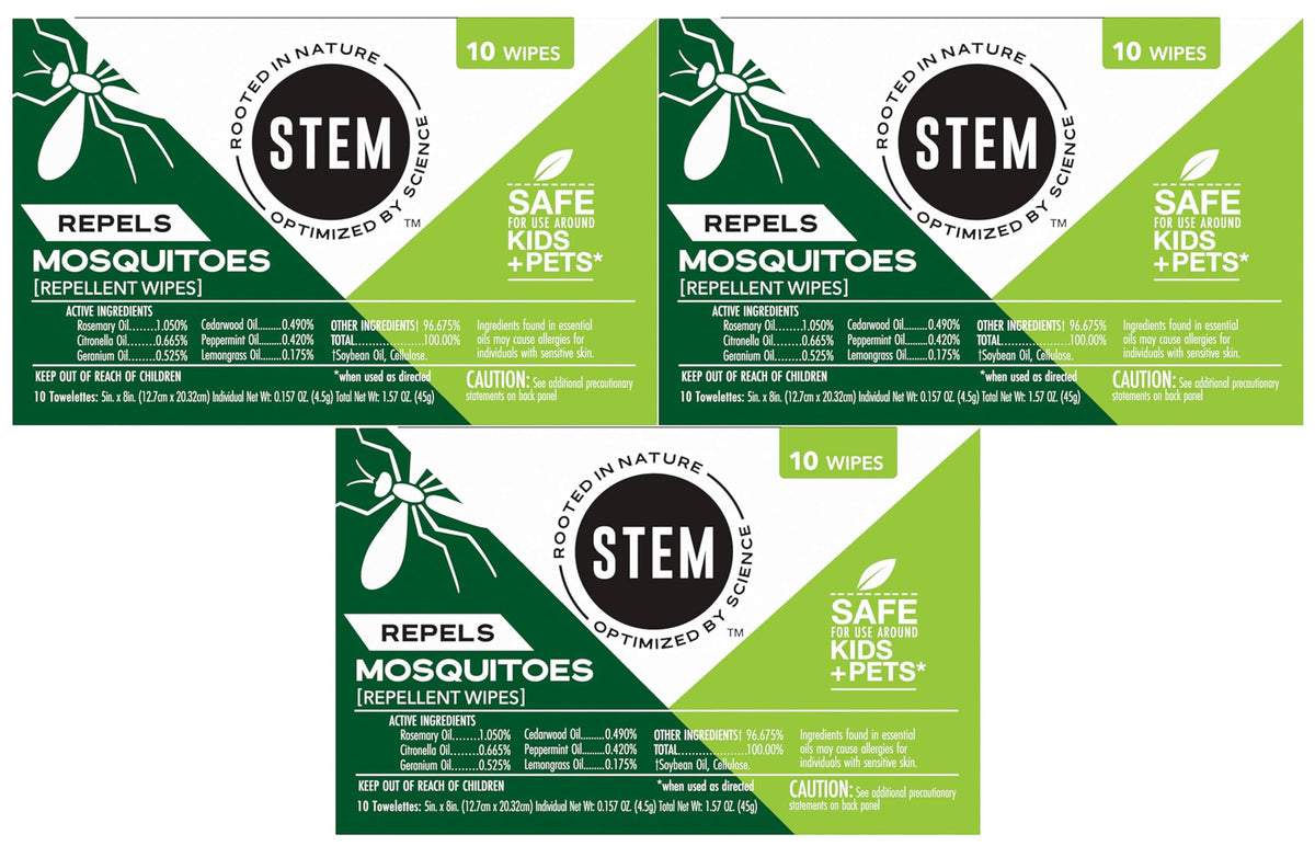 STEM Repels Mosquitos, paquete triple de toallitas para viaje y uso al aire libre