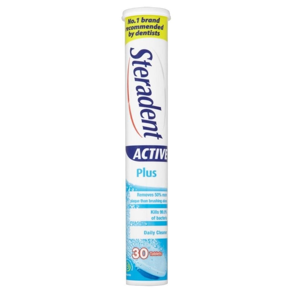 Steradent Active Plus Original: tabletas de limpieza para dentaduras que eliminan manchas.