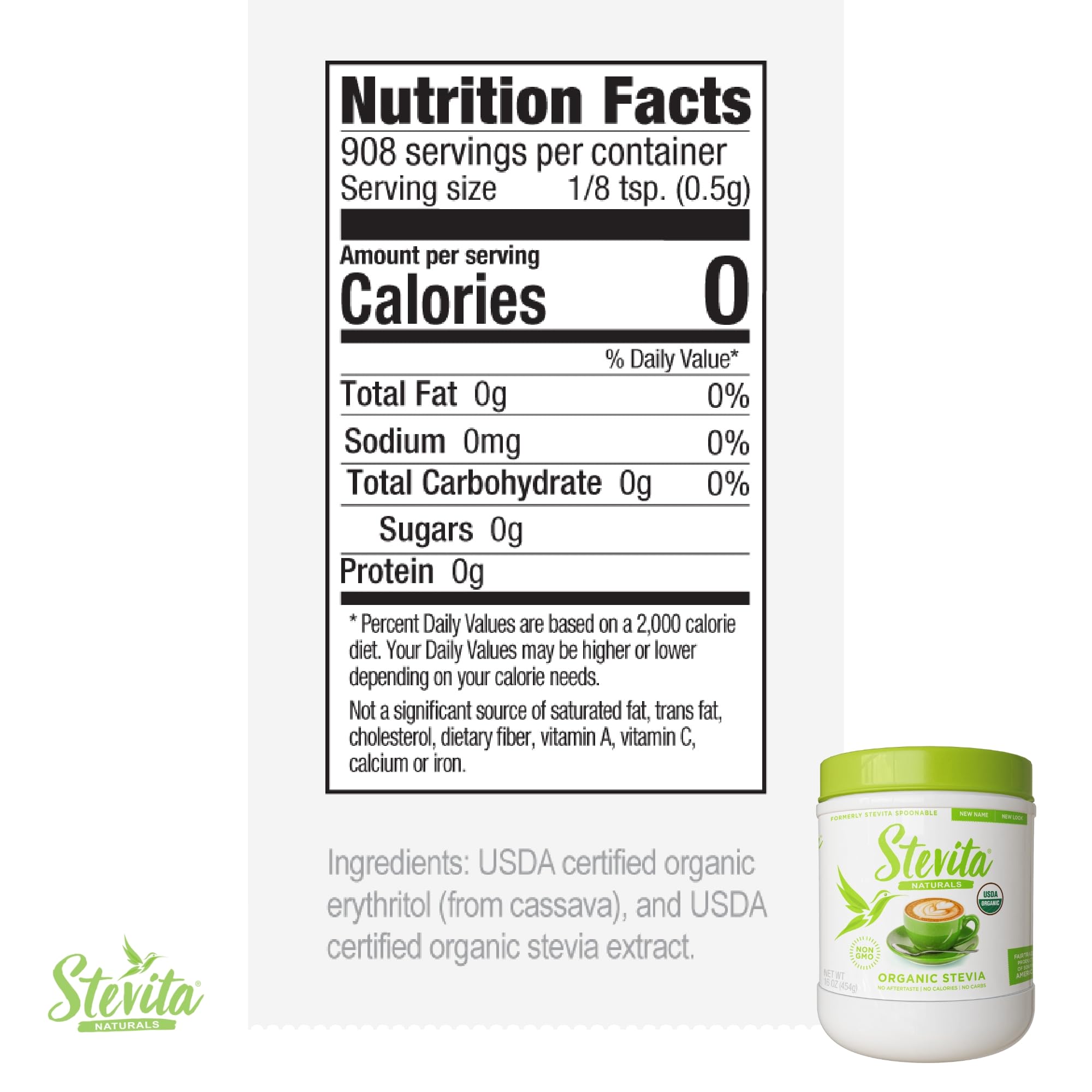 Stevita estevia eritritol blend, primer plano, sabor suave y sin amargor.