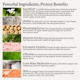 Stonehenge Dynamic Brain: botella trasera con lista de ingredientes y uso seguro.