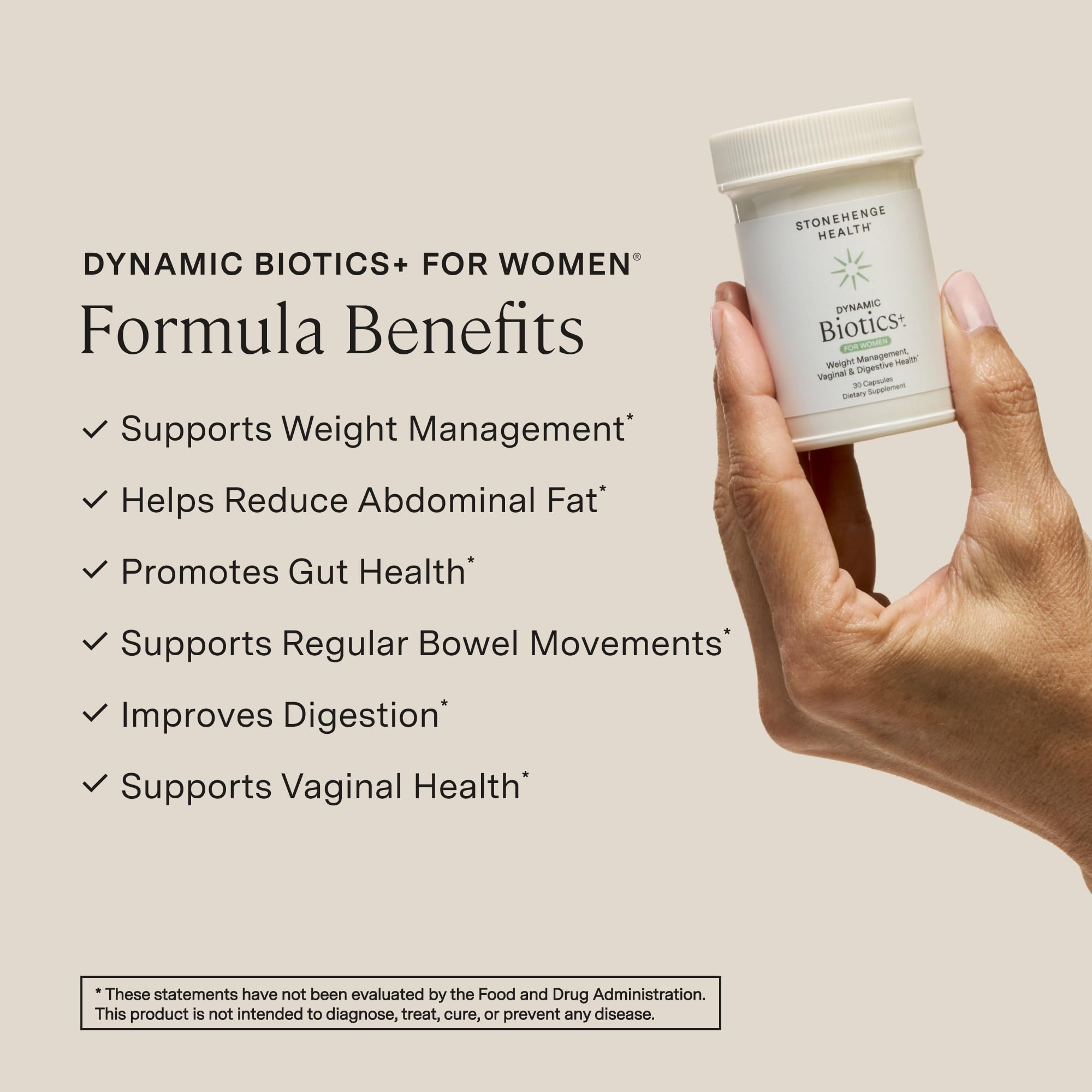 Stonehenge Health Biotics para Mujeres, cápsulas de liberación retardada, entrega probióticos al intestino