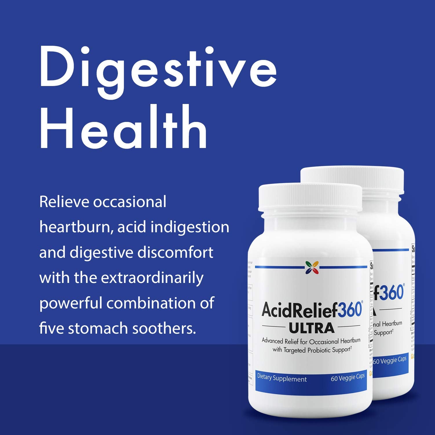 Stop Aging Now AcidRelief360 Ultra: etiqueta clara que destaca los ingredientes