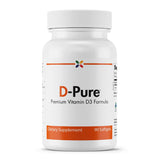 Stop Aging Now D-Pure: botella visible, muestra dosis de 125 mcg, para salud ósea y dental.