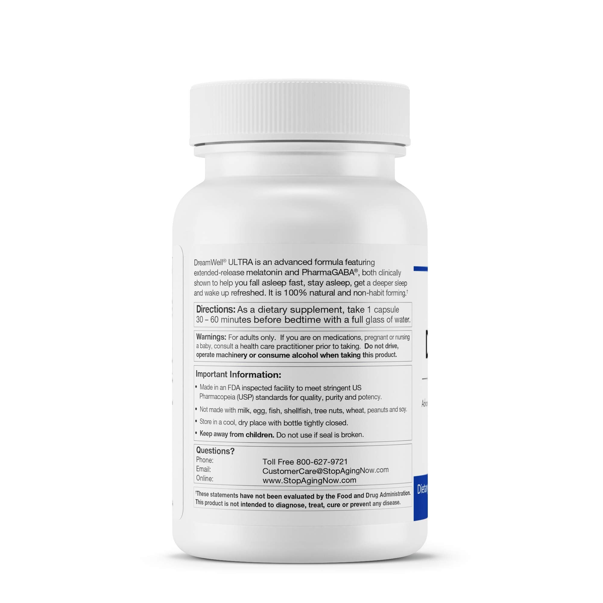 DreamWell Ultra de Stop Aging Now, caja de empaque, ideal para iniciar rutinas nocturnas.