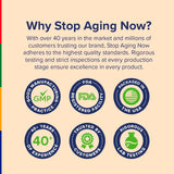Stop Aging Now, envase reciclable destacando compromiso con sostenibilidad.