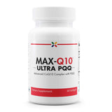 Stop Aging Now MAX-Q10 Ultra botella y etiqueta — apoyo a la energía diaria