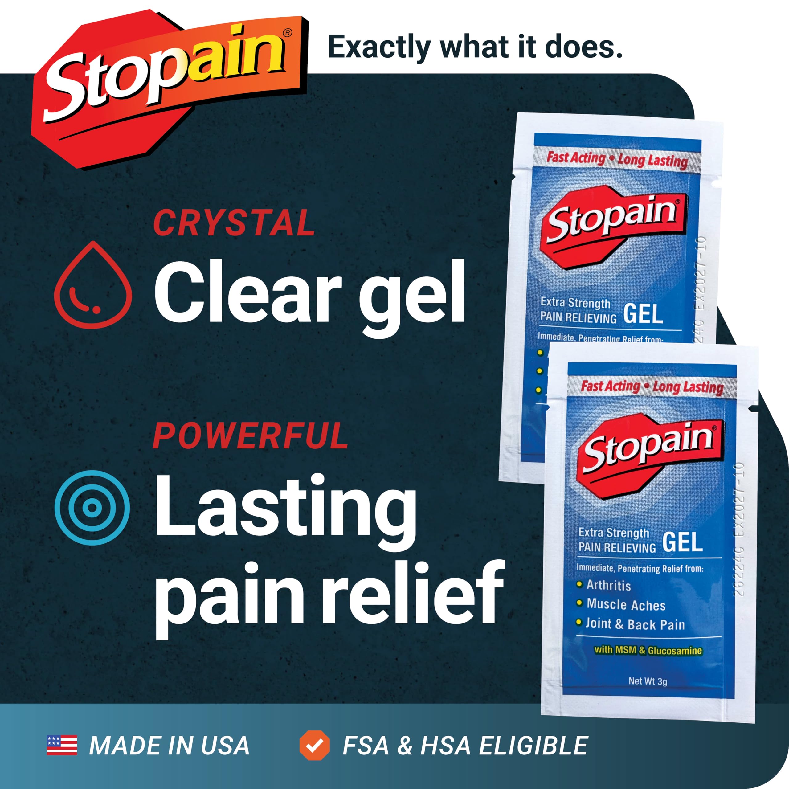 Stopain aplicado en la rodilla para alivio localizado.
