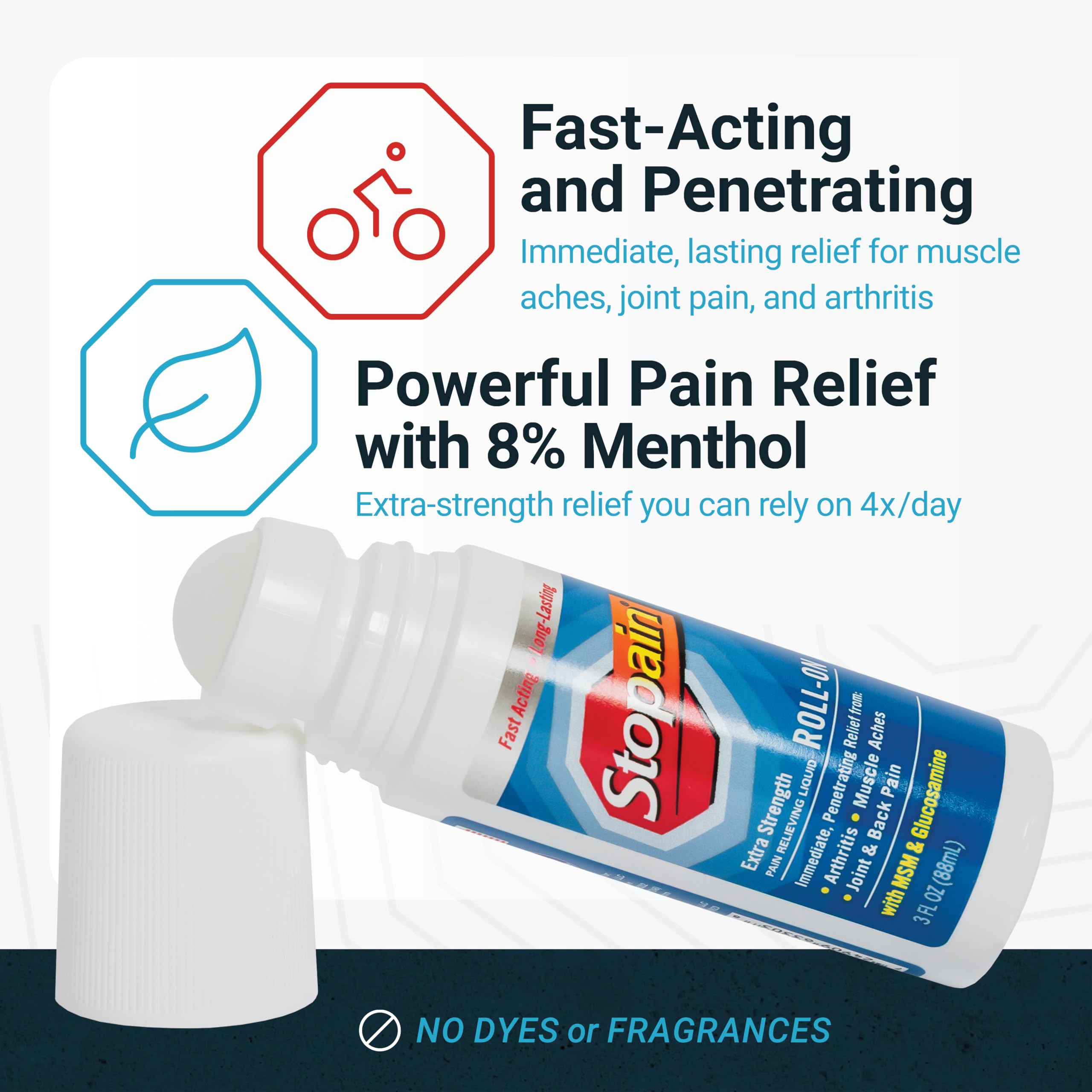 Stopain roll-on gel 3oz fabricado en EE.UU. transmite calidad para uso diario