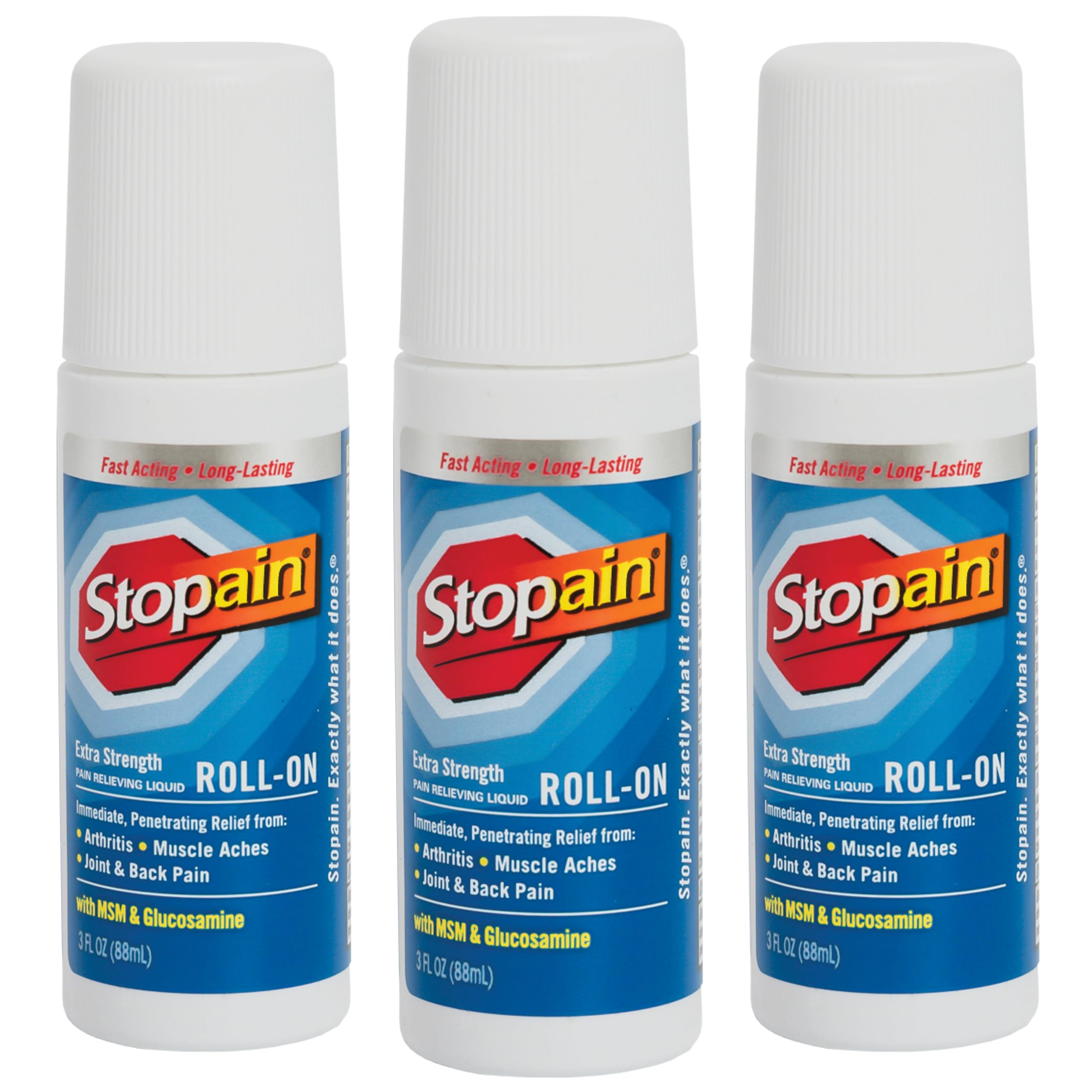 Stopain roll-on gel 3oz frente del envase para alivio localizado de molestias