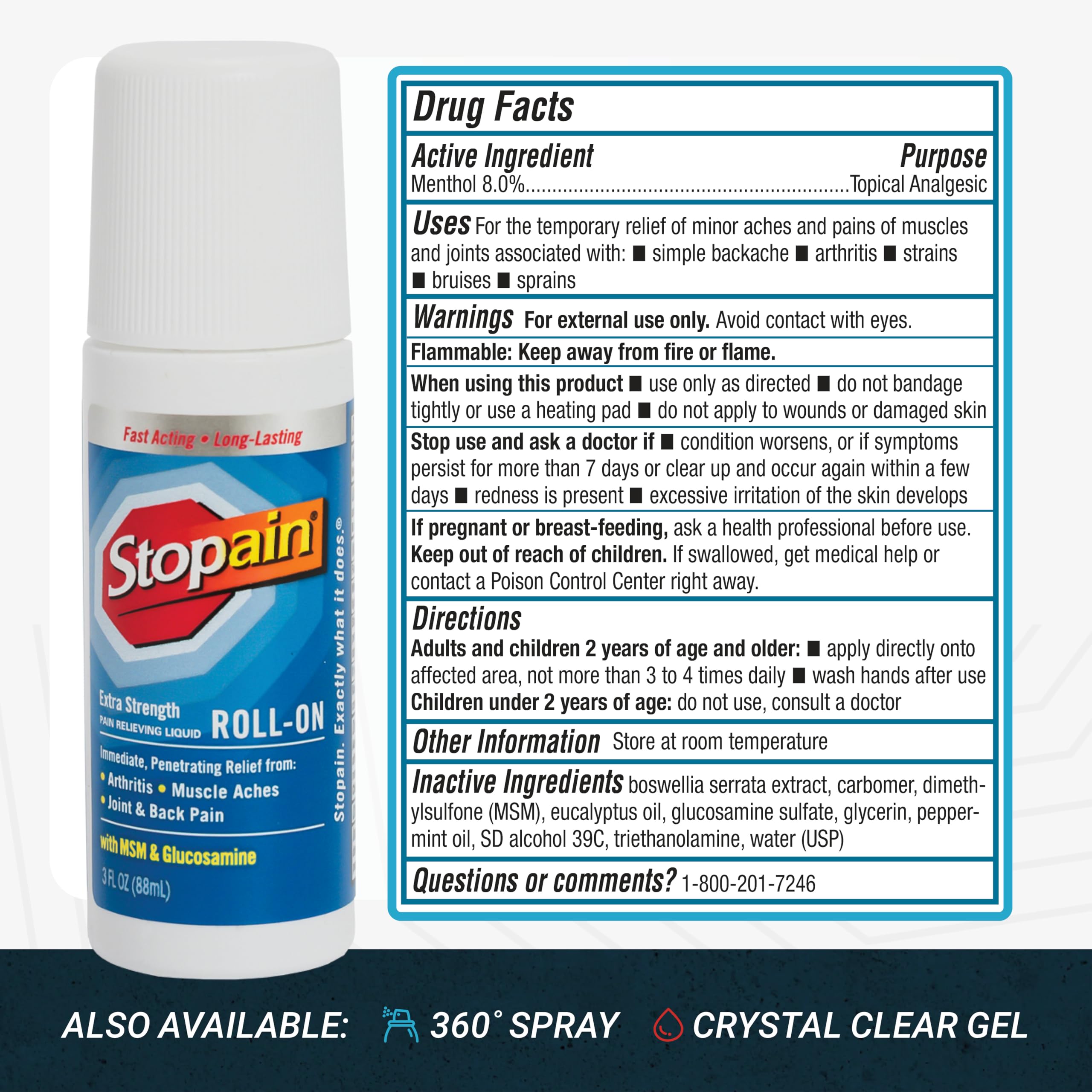 Stopain roll-on gel 3oz uso diario para molestias ocasionales