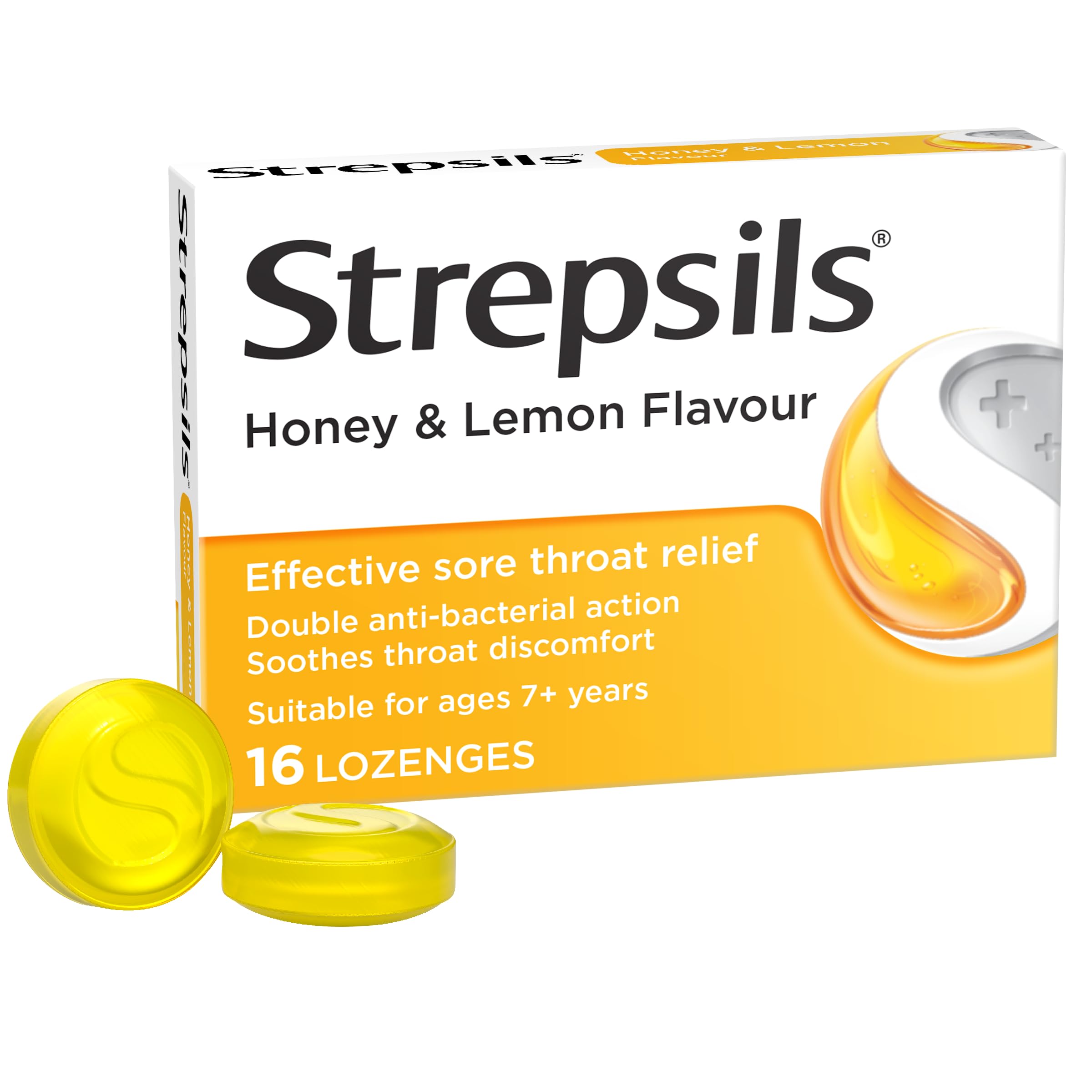Strepsils pastillas para garganta miel y limón, empaque de 16, práctico para uso diario.