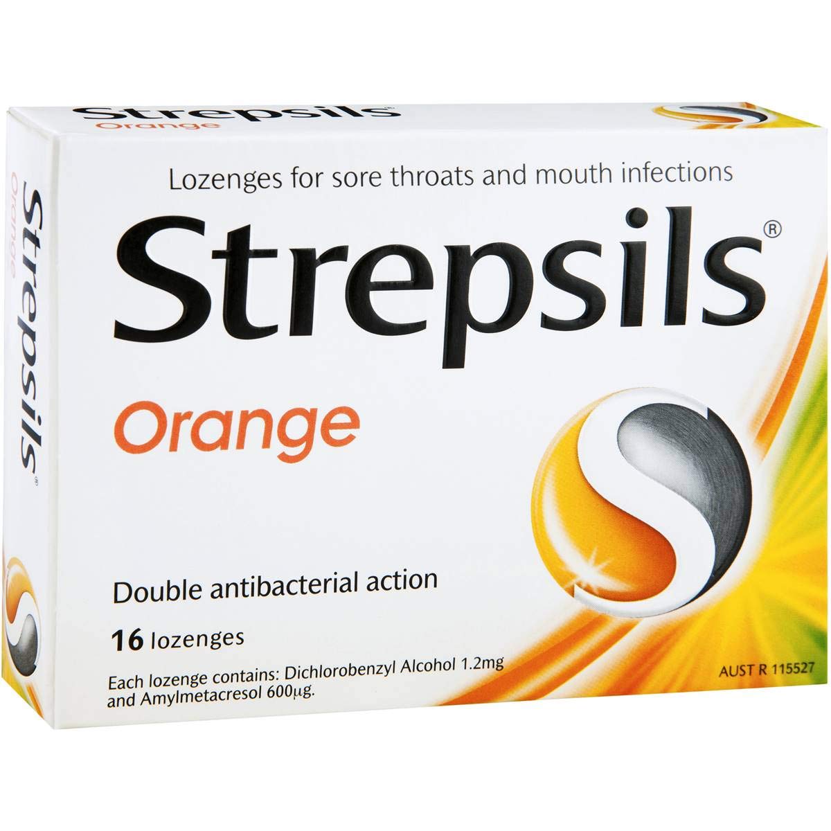 Strepsils pastillas para garganta naranja, sabor cítrico para uso puntual en cualquier lugar.