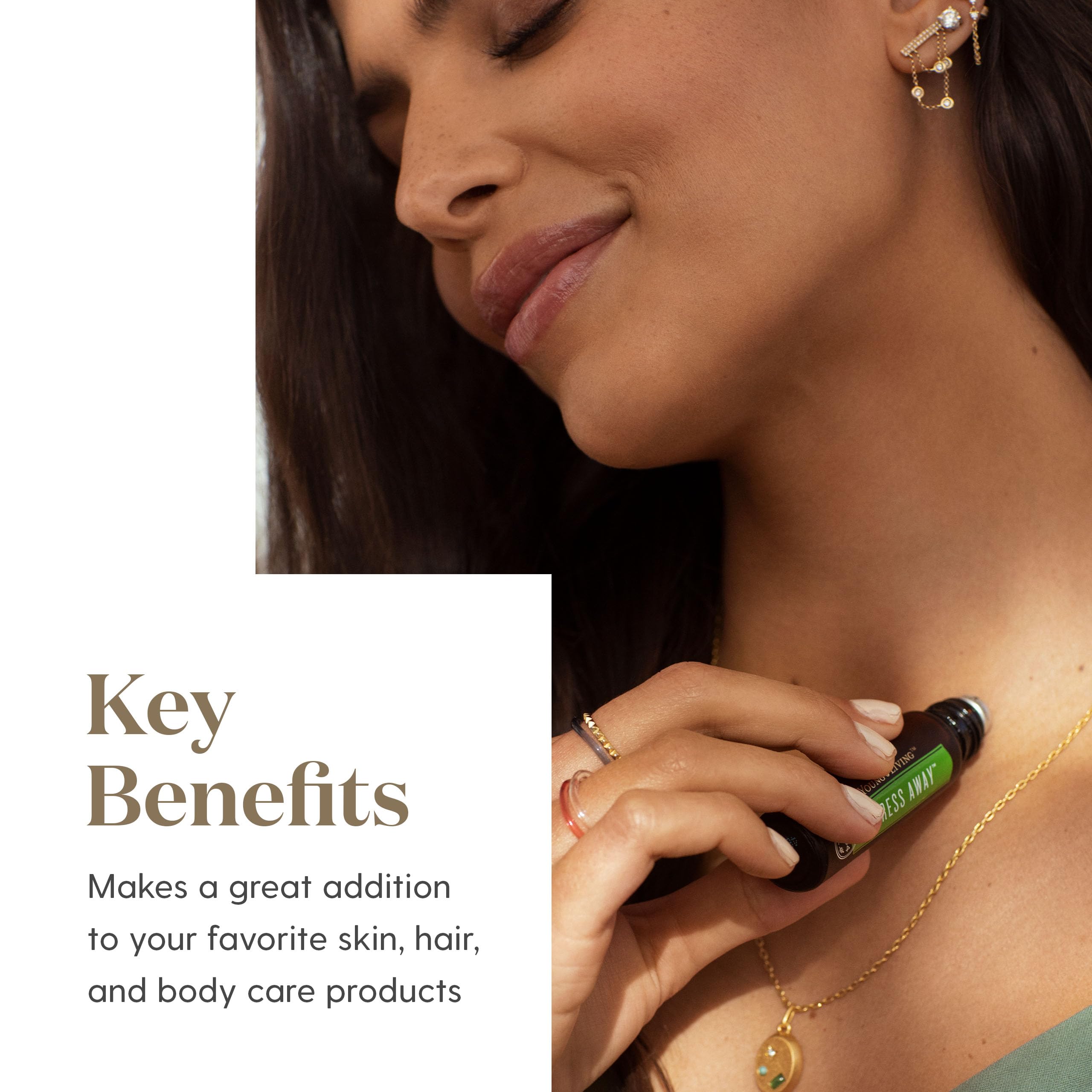 Aplicación en el cuello con Stress Away para serenidad durante el día.