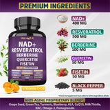 StrongVit NAD Resveratrol, botella lateral para ver la etiqueta y composición.